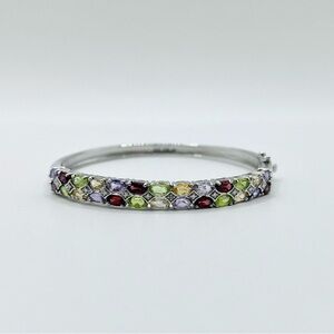 Genuine 5.00 ct Multi Gemstones Sterling Silver Cuff Bracelet